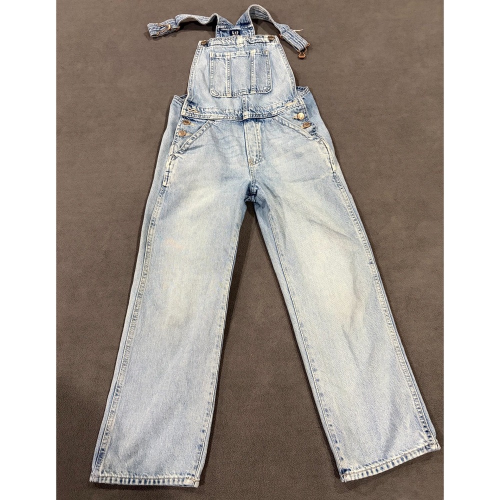 Gap Bib Overalls Girls L (10) Blue Denim Cotton Medium Wash Straight Leg Rugged